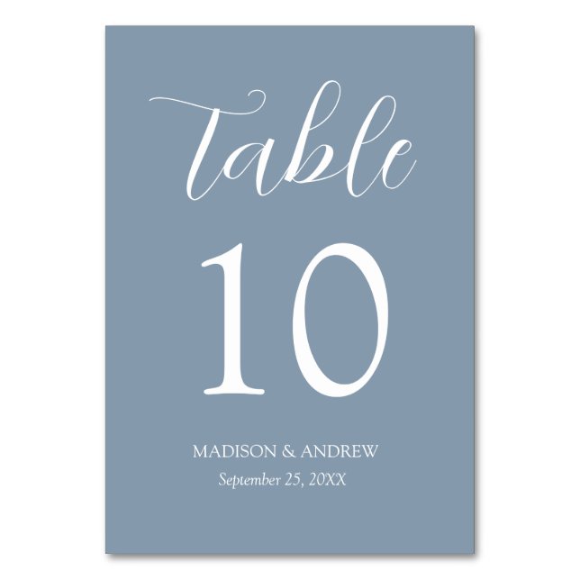 Dusty Blue Modern Elegance Wedding Table Number (Front)