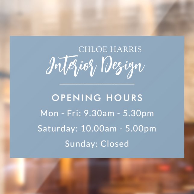 Dusty Blue Modern Elegant Business Opening Hours Window Cling (Sheet 2)