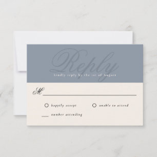 Dusty Blue Modern Elegant Minimal Monogram RSVP Card