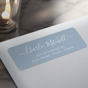 Dusty Blue Modern elegant script return address