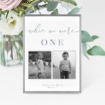 Dusty Blue Modern Elegant Wedding Age Table Number<br><div class="desc">Modern, elegant wedding table number card features a minimalist dusty blue and white design. The table number corresponds to the age of the couple and features black and white photos of them at that age. Personalise with your names and wedding date with the easy to edit template featuring an elegant...</div>