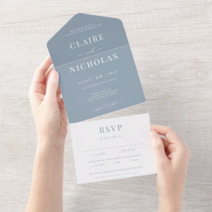 Dusty Blue Modern Elegant Wedding All In One Invitation