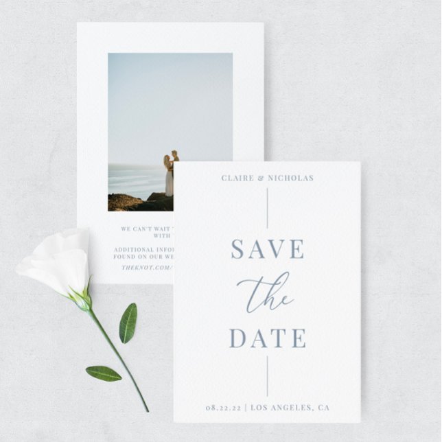 Dusty Blue Modern Elegant Wedding Bold Text&Photo Save The Date (Creator Uploaded)