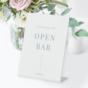 Dusty Blue Modern Elegant Wedding Open Bar Pedestal Sign