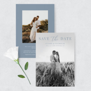Dusty Blue Modern Elegant Wedding Photo Save The Date