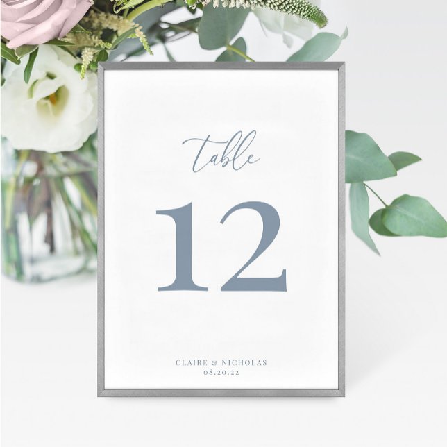 Dusty Blue Modern Elegant Wedding Table Number (Creator Uploaded)