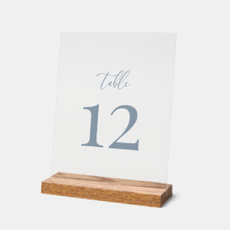 Dusty Blue Modern Elegant Wedding Table Number Acrylic Sign