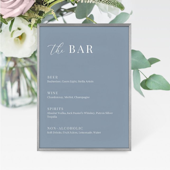 Dusty Blue Modern Elegant Wedding The Bar Menu (Creator Uploaded)