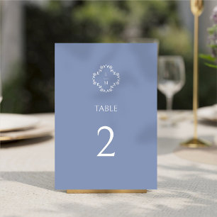 Dusty Blue Modern Floral Monogram Wedding  Table Number