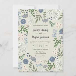 Dusty Blue Modern Floral Wedding Invitation