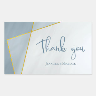 dusty blue modern gold frame wedding rectangular sticker