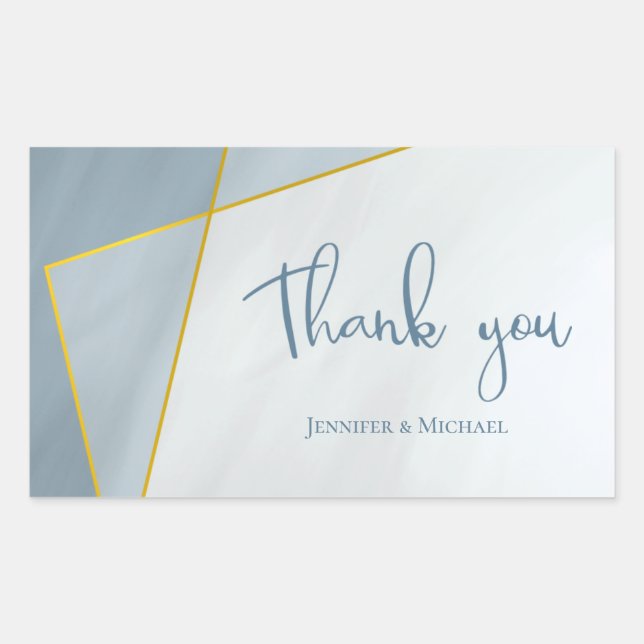 dusty blue modern gold frame wedding rectangular sticker (Front)