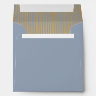 Dusty Blue Modern Gold Striped Square Envelope