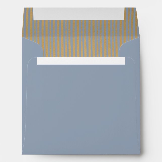 Dusty Blue Modern Gold Striped Square Envelope (Back (Bottom))