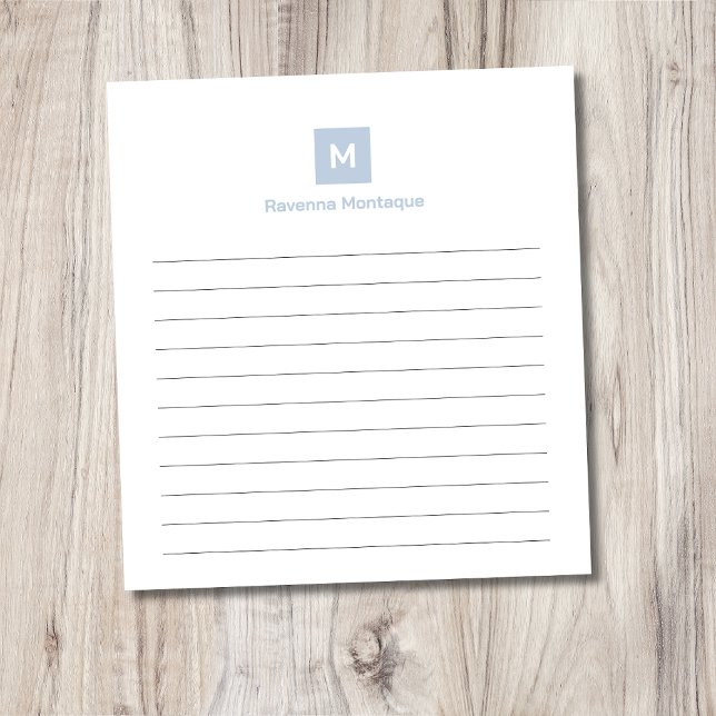  Dusty Blue Modern Lined Chic Trendy Monogram  Notepad (Creator Uploaded)