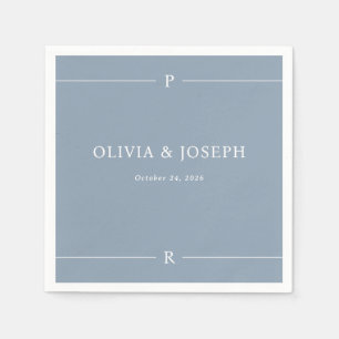 Dusty Blue   Modern Lines and Monogram Wedding Napkin