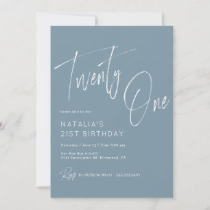 Dusty Blue   Modern Minimal Script 21st Birthday Invitation