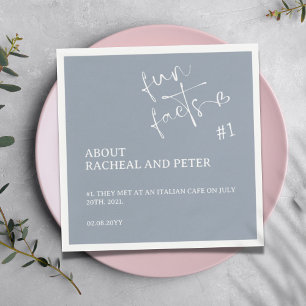 Dusty Blue Modern Minimal Script Fun Fact Wedding Napkin