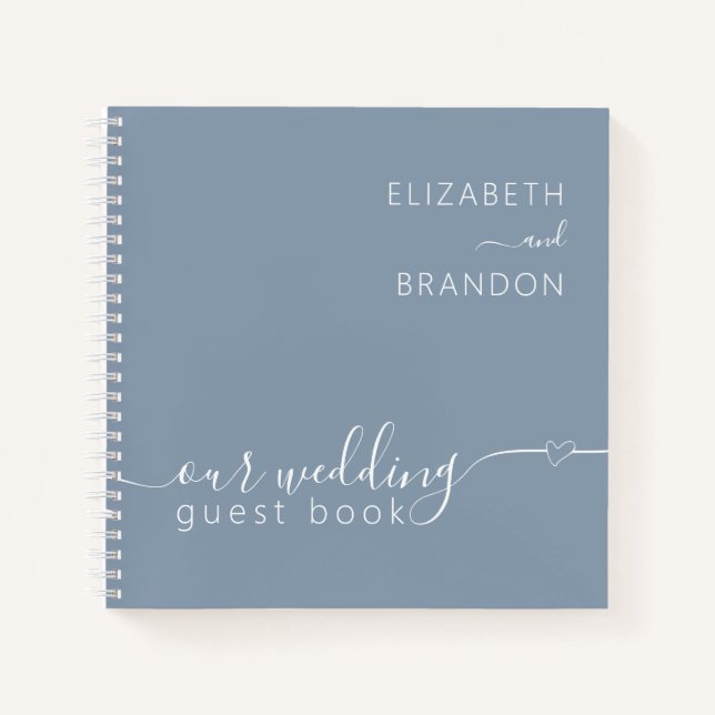 Dusty Blue Modern Minimal Wedding Guest Book (Front)