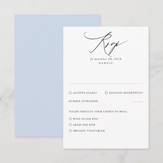 Dusty Blue Modern Minimal Wedding RSVP Card (Front/Back)