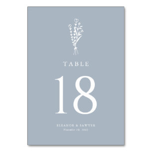 Dusty Blue Modern Minimalist Bouquet Wedding Table Number