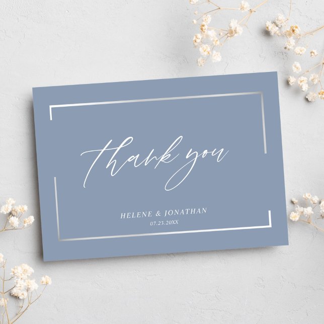 Dusty Blue Modern Minimalist Elegant Wedding Thank You Card (Dusty Blue Modern Minimalist Elegant Wedding Thank You Card)