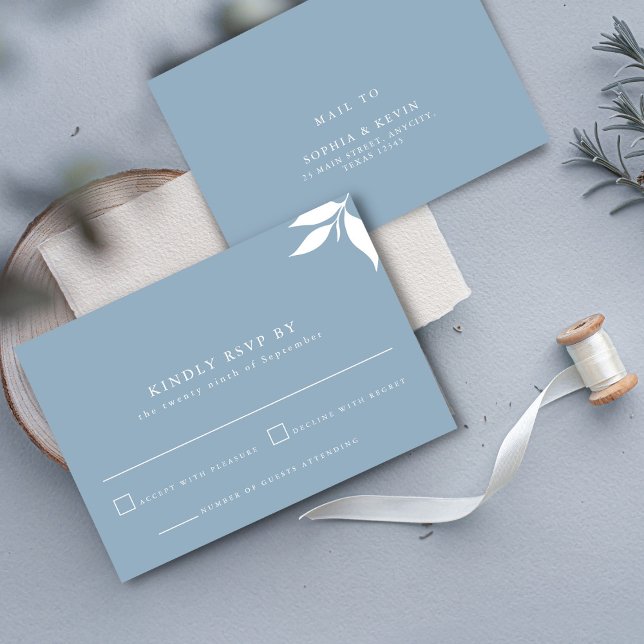 Dusty Blue Modern Minimalist I Branch Leaves RSVP Invitation (Creator Uploaded)