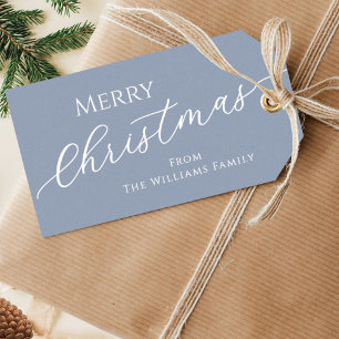 Dusty Blue Modern Minimalist Merry Christmas Gift Tags
