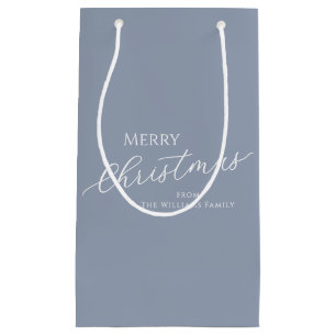 Dusty Blue Modern Minimalist Merry Christmas Small Gift Bag