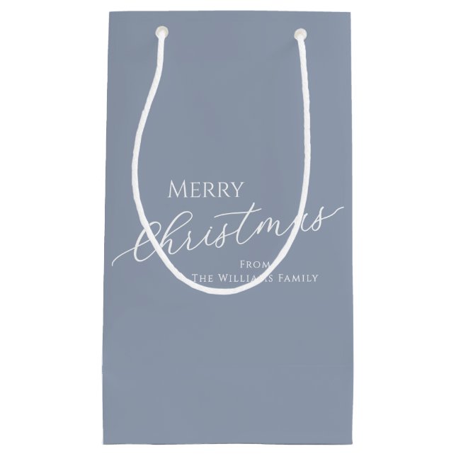 Dusty Blue Modern Minimalist Merry Christmas Small Gift Bag (Front)