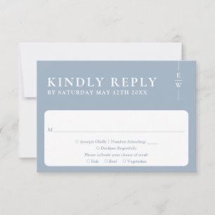 Dusty Blue Modern Minimalist Monogram Wedding RSVP Card
