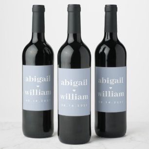 Dusty Blue Modern Minimalist Simple Wedding Wine Label