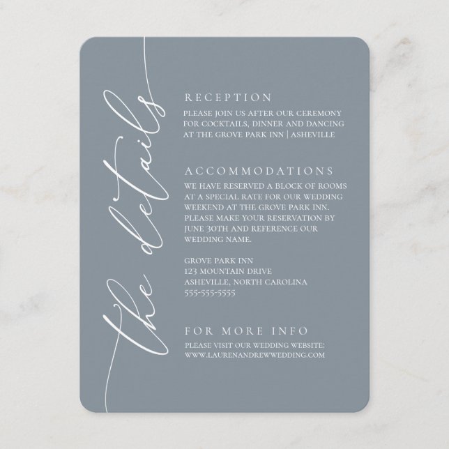 Dusty Blue Modern Minimalist Wedding 2 Enclosure Card (Front)