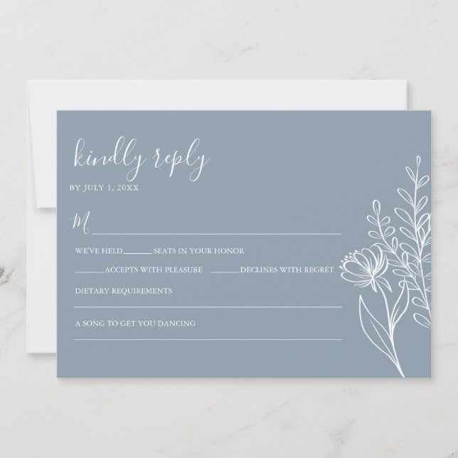 Dusty Blue Modern Minimalist Wedding Elegant Invitation (Front)