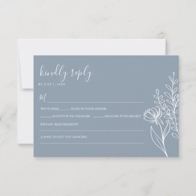 Dusty Blue Modern Minimalist Wedding Elegant RSVP Card (Front)
