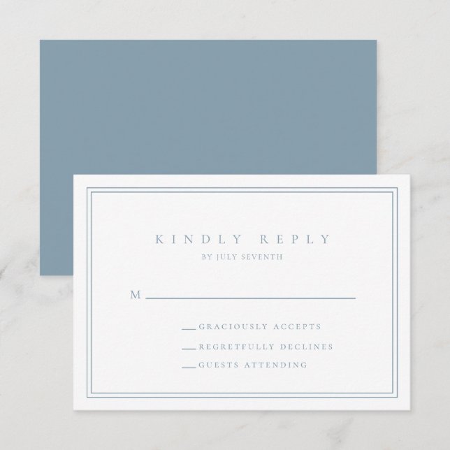 Dusty Blue Modern Minimalist Wedding RSVP Card (Front/Back)