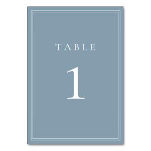 Dusty Blue Modern Minimalist Wedding Table Number