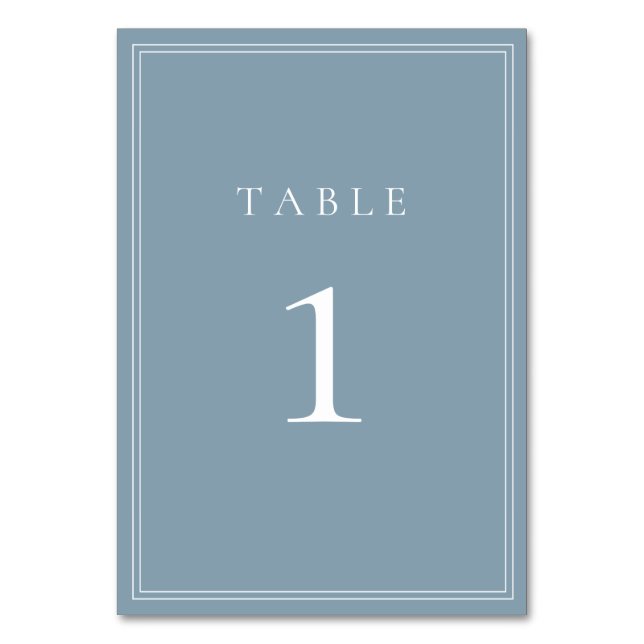 Dusty Blue Modern Minimalist Wedding Table Number (Front)