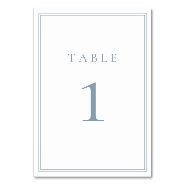 Dusty Blue Modern Minimalist Wedding Table Number (Front)