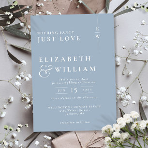 Dusty Blue Modern Monogram Intimate Wedding Invitation