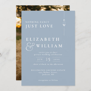 Dusty Blue Modern Monogram Intimate Wedding Photo Invitation