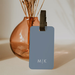 Dusty Blue Modern Monogram Luggage Tag