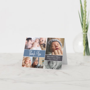 Dusty Blue Modern Photo Collage Baby Shower Thank You Card