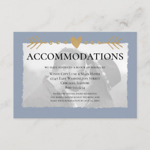 Dusty Blue Modern Photo Gold Hearts Accommodations Enclosure Card
