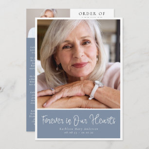 Dusty Blue Modern Photo Order of Service Funeral Programme