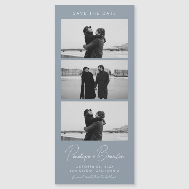 Dusty Blue Modern Photo Strip Magnetic Wedding (Front)