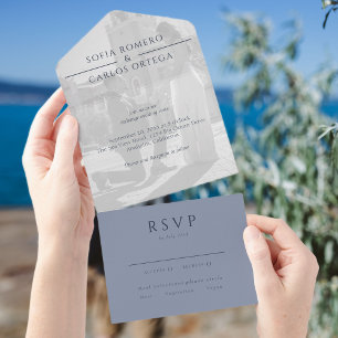 Dusty Blue Modern Photo Wedding All In One Invitation