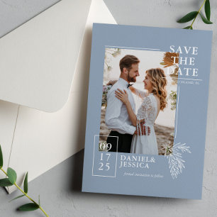 Dusty Blue Modern Photo Wedding Save The Date