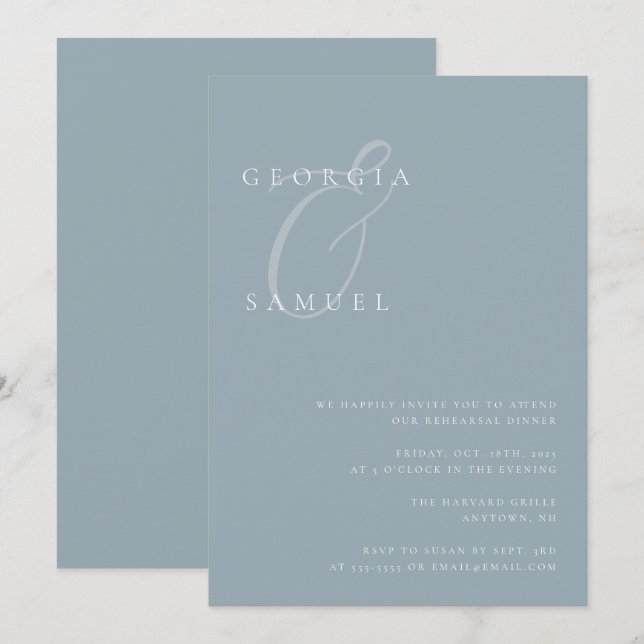 Dusty Blue Modern Rehearsal Dinner Invitation (Front/Back)