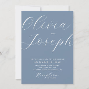 Dusty Blue Modern Romantic Wedding Photo + QR Invitation